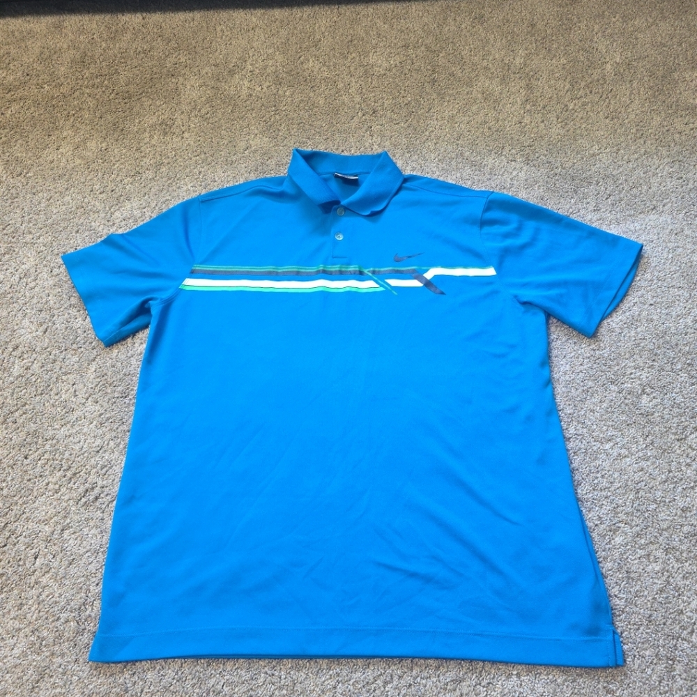 Men's Nike Dri Fit Short Sleeve Golf Polo Shirt Sz XL Blue Green White